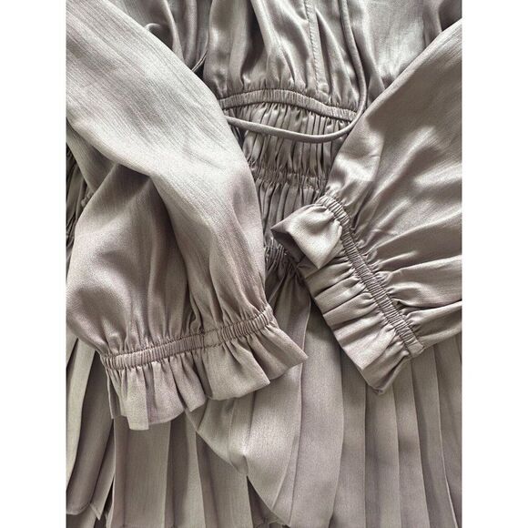 Current Air Smocked Waist Long Sleeve Blouse Smokey Amethyst Tie Neck Med - Picture 7 of 9